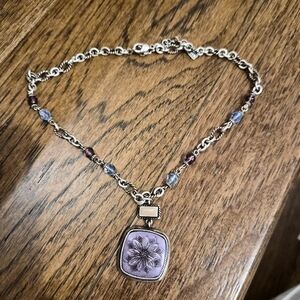 Vintage Napier Beads Carved  Square Purple Pendant Necklace